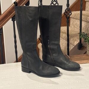 Boden‎ Black Leather Tall Knee High Boots Side Zip Riding Boots Women Size 37